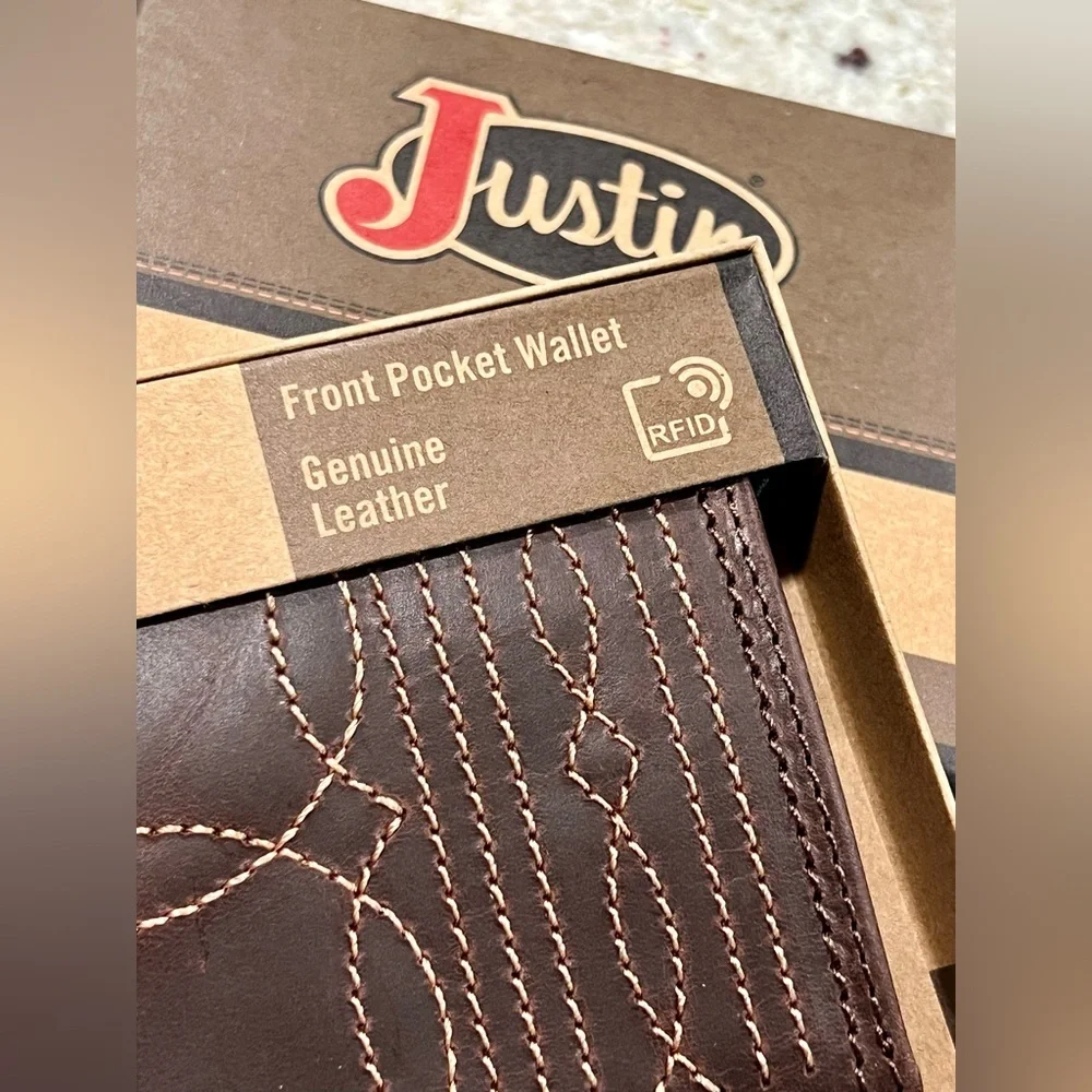 Justin Boots Brown Leather Front Pocket Wallet (BRAND NEW)